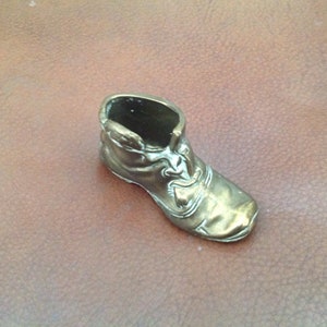 Vintage Very Unusual Miniature Solid Brass Shoe Great Patina & feel H 1.5 L 3 W 1.2&quot;