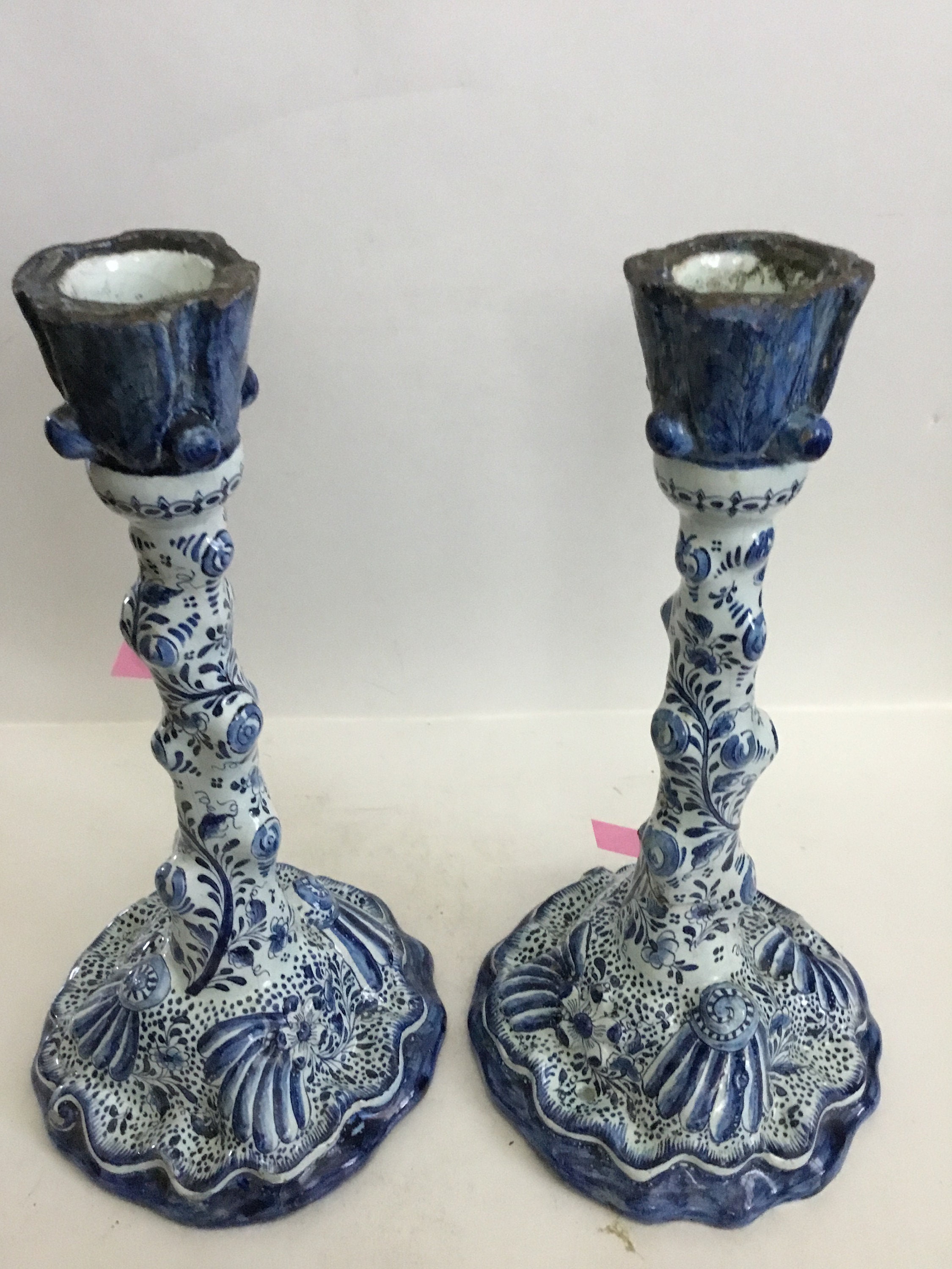 Rare Antique Pair of Early 19th Century Delft Candlesticks Moulded as ...
