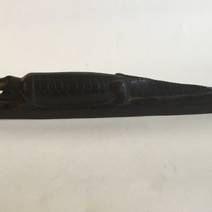 Vintage African Hand Carved Wooden Crocodile On Base,All Carved From One Pc Of Wood L 12.25”