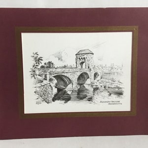 Vintage 1980’s Black And White Print Of The Monnow Bridge ,Monmouth,Wales,Uk