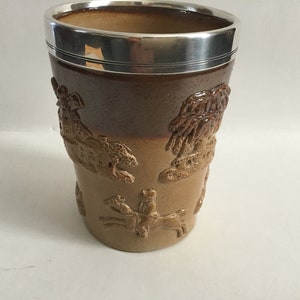 Antique English 1872 Hunt Scene Salt Glazed Stoneware Beaker,Possibly Daulton Lambeth.