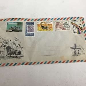 Vintage 1970’s Stamped Envelope From Spain Never Used  4.5” X 8.75” 5 Stamps