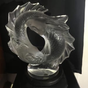Gorgeous Lalique Crystal Double Fish Sculpture Design By Mark Lalique,Introduced 1953 .Made In France. Lalique’s Signature Satin Contrast.