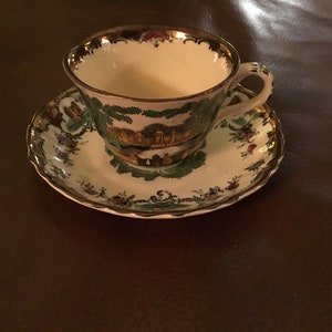 Vintage English Demitasse Cup/Saucer Marked England, 1750 Leeds 1878, 1st Reproduction by Masons 1932  Excellent condition