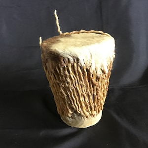 Small West African Tribal DunDun Style Drum. H 6.25” Cowhide / Goatskin