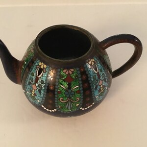 Antique/Vintage Oriental Cloisonné Small Teapot Beautifully Colored Foilated Enamel H 2.5” W 5”