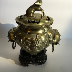 Wonderful Unusual Antique Chinese Bronze Incense Burner / Censor Dragon Pattern In High Relief All AroundBody.