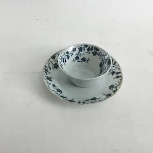 Antique 18th Century Set Of Chinese Blue And White Small Delicate Porcelain Tea Bowl/Cup And Saucer.