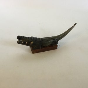Vintage Crocodile Figurine On Wooden Stand Approx L 6” C 1950’s Very Decorative ,Nicely Designed.