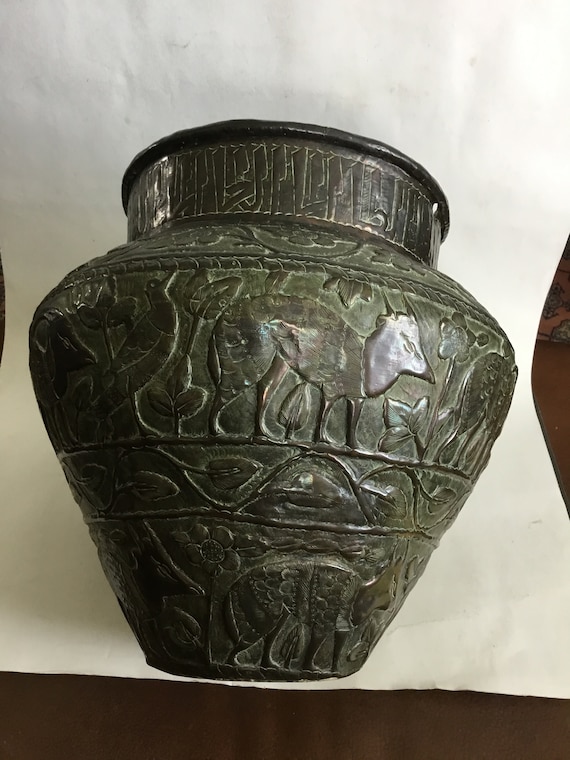 Antique Late A1800's Middle Eastern Persian Islamic Copper Pot