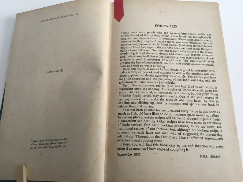 Vintage 1953 Book “cooking Dictionary “ Compiled by Nell Heaton. - Etsy ...