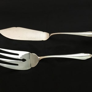 Vintage Swedish Silver Plated Fish Servers. C 1940’s  Marked Martin Extra NS 32 G Alp Knife 11.5” Fork 9.5”