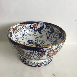 Antique Late 1800’s Amherst Japan Ironstone Pedestal  Bowl In Imari Inspired Pattern.