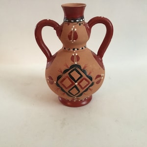 Small Handmade Southwestern Style Double Handed Terracotta Vase H 5.5” X W 4” X D 3.75”