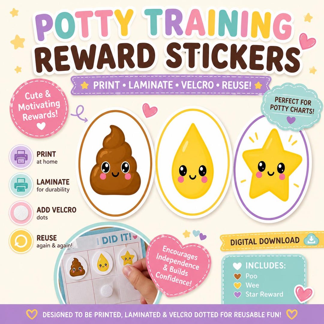 Digital Download Potty Training Reward Stickers | Reusable Printable