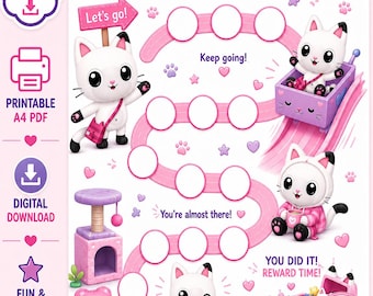 Pandy Cat Belohnungstabelle | Druckbare Töpfchen Tabelle | Wiederverwendbare Klett-Belohnungstafel | Digitaler Download PDF | Inspiriert von Gabby Kitty