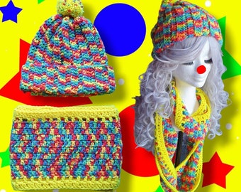 Clowny Winter Co-Ord ~ Conjunto de gorro y bufanda / Clowncore / Circuscore / Kidcore