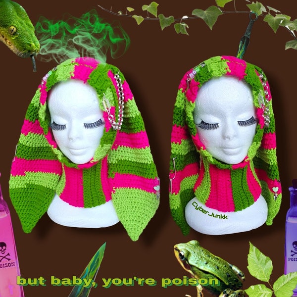 Poison Apple Bunny Hood | Crochet Striped Balaclava with Jewellery and Chain