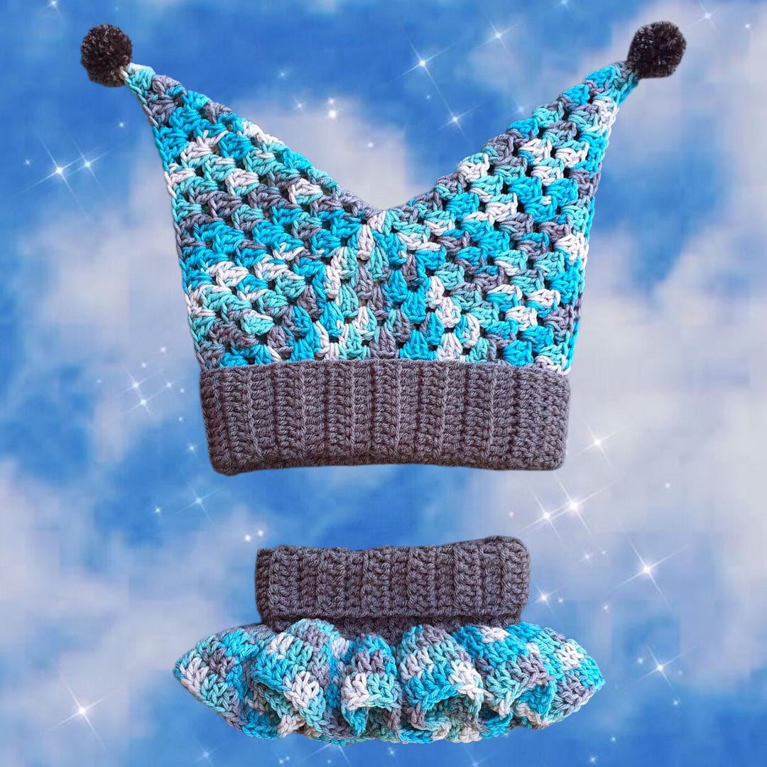 Crochet Jester Hat & Ruffle Collar | Frosted Fool | Handmade to Order ...
