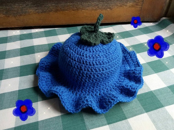 Handmade Crochet Blueberry Ruffle Hat Blueberry Bucket Hat Crochet Pattern, Strawberry Bucket Hat  main image 4