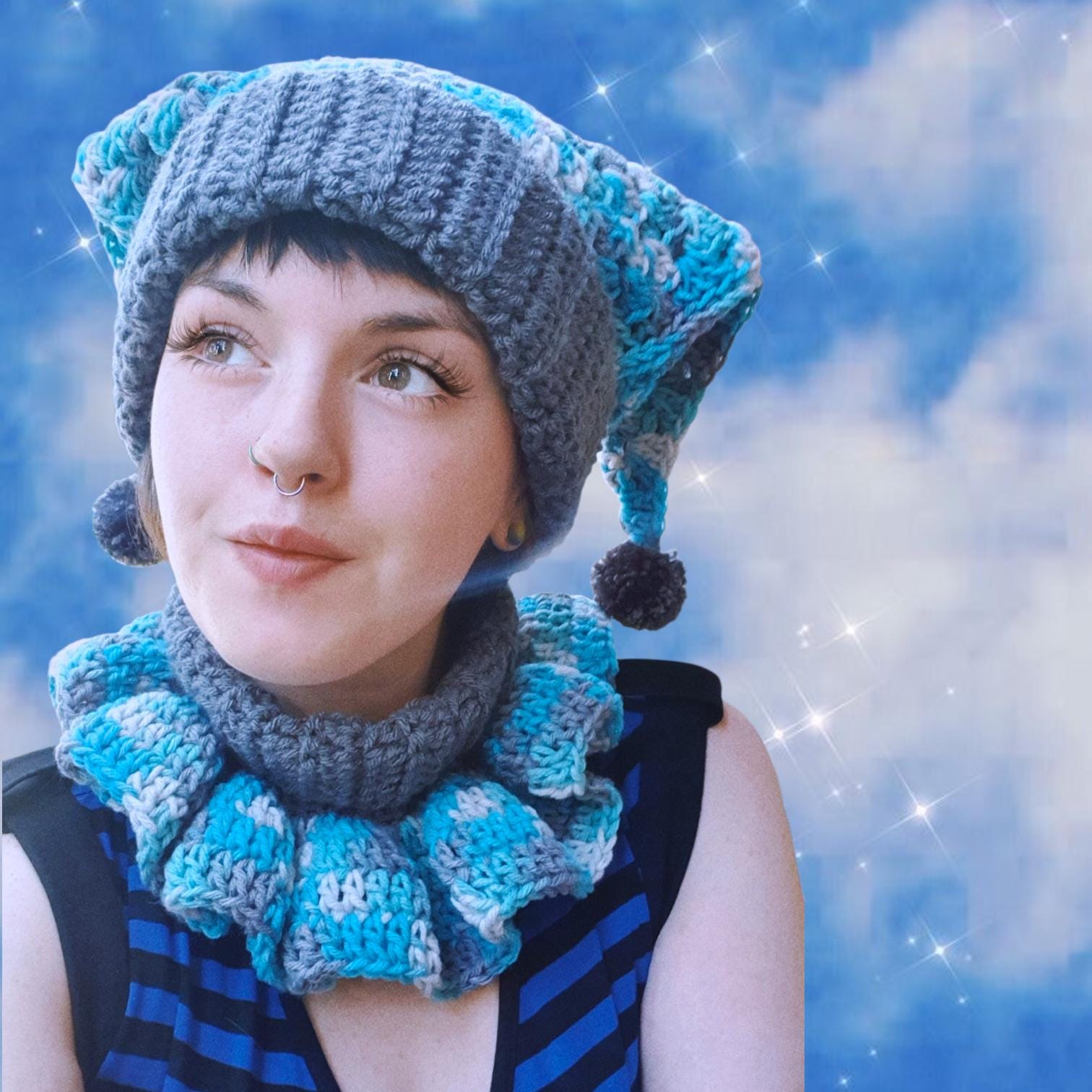 Crochet Jester Hat & Ruffle Collar | Frosted Fool | Handmade to Order ...