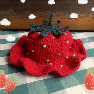 Strawberry Crochet Bucket Hat | Made To Order | Your Choice of Seed and Leaf Colour