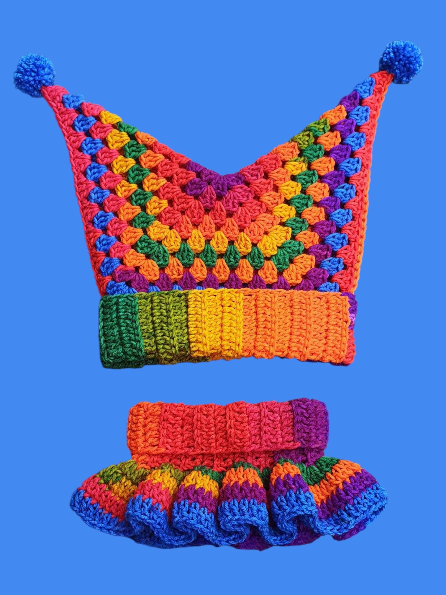 Crochet Jester Hat & Ruffle Collar | Vibrant Rainbow | Handmade - Etsy