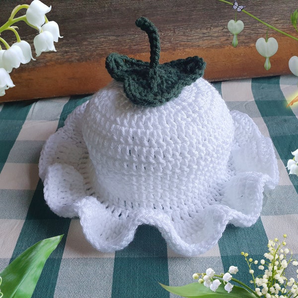 Lily of the Valley Bucket Hat | Hand Crocheted | White Tulip Fairy Cap | 5 Sizes - Baby to Adult