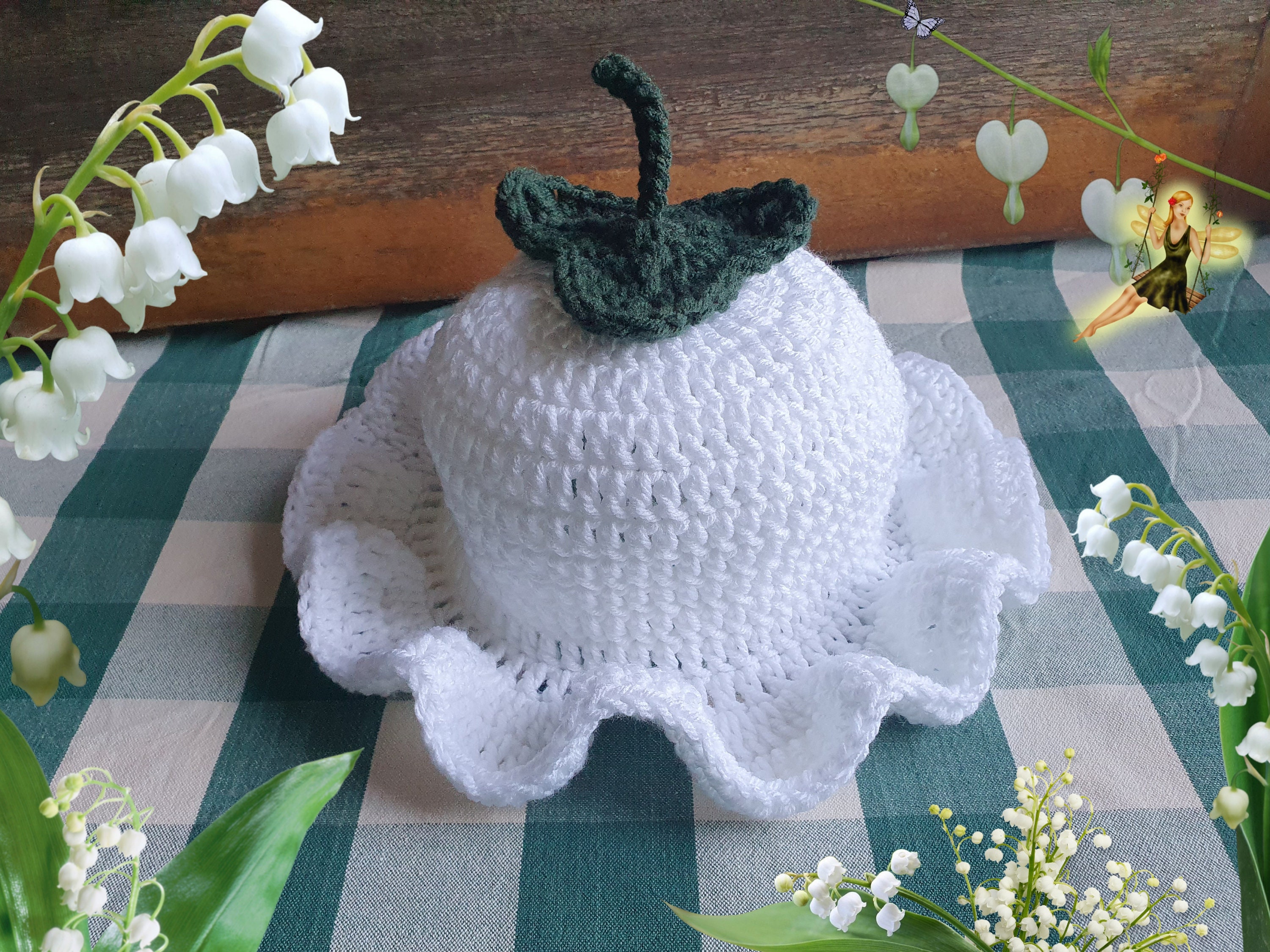 Lily of the Valley Bucket Hat | Hand Crocheted | White Tulip Lily of the Valley Bucket Hat | Hand Crocheted | White Tulip