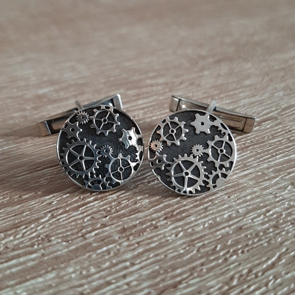 Boutons de manchette de mouvement de montre, ARGENT STERLING SOLIDE, Steampunk, Mécanique, cadeau pour lui, cadeau délicat, Cadeaux Groomsmen, Engenieer, cadeau élégant