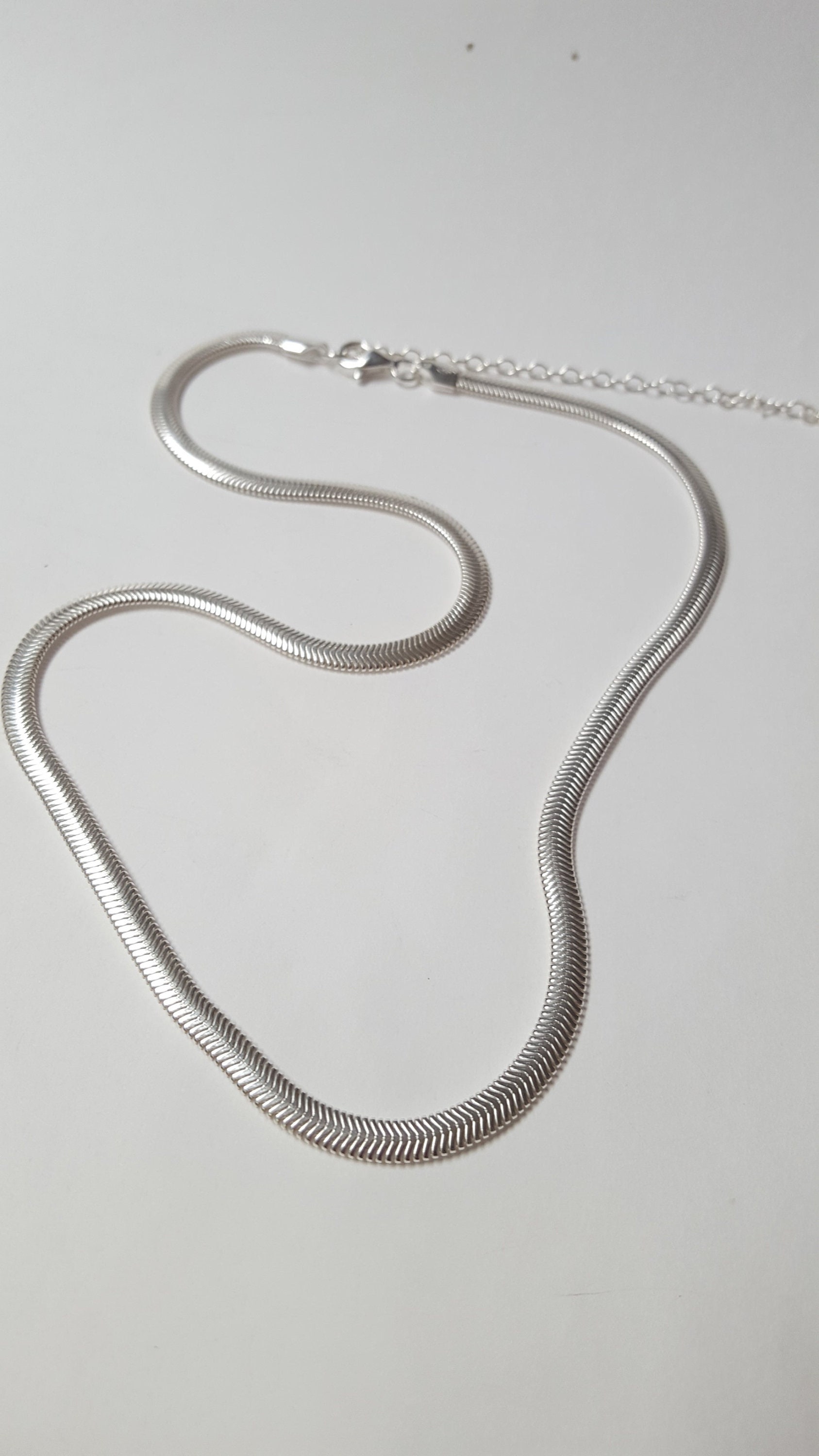 Snake Necklace, Sterling Silver Snake Chain Necklace, Flat Snake Chain, Flat Snake Silver Choker