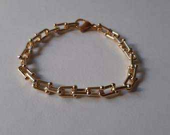 Gold plated U Link Chain Bracelet, Layered bracelet, Golden link chain bracelet, Stainless Steel Bracelet, Women gold, Stainless Steel