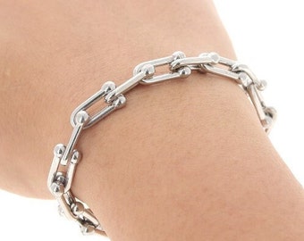 Bracelet U Link Chain, chaîne à billes, grande chaîne à maillons U, bijoux en acier inoxydable pour hommes, bracelet pour hommes, pour femmes aussi