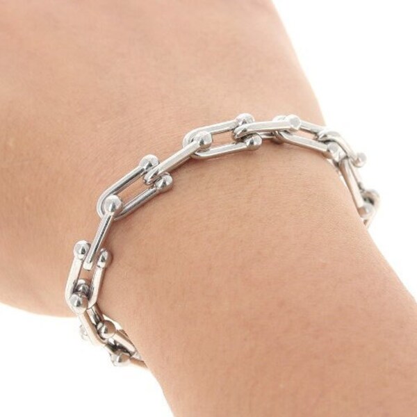 Bracelet U Link Chain, chaîne à billes, grande chaîne à maillons U, bijoux en acier inoxydable pour hommes, bracelet pour hommes, pour femmes aussi