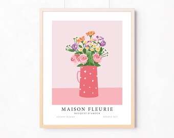 Bouquet of Love poster / flower illustration / retro style