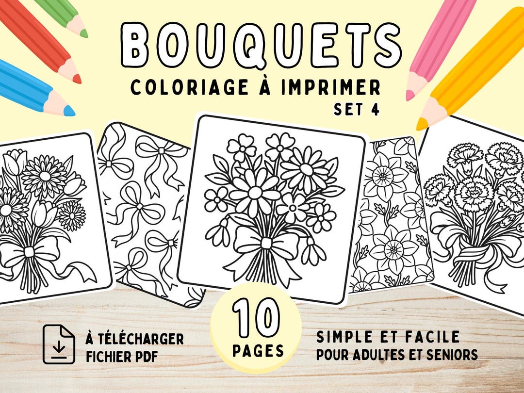 Printable PDF Coloring Pages | Bouquets | 10 PDF Pages | Anti-stress ...