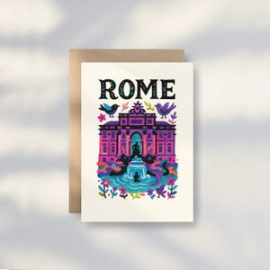 Carte postale Rome / illustration style folk / A6 (10,5 x 14,8 cm)