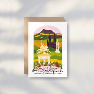 AUVERGNE Clermont-Ferrand Postcard 10X14CM / Vintage Spirit / Vercingétorix / Black Cathedral / Chaîne des Puys / Pink Sky