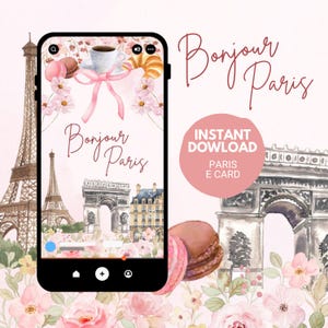 paris postcard digital / Digital Paris Card / Animated Paris Card / E-card / Paris Digital Card / Eiffel Tower Ecards / Bonjour Paris