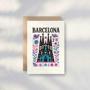 Carte postale Barcelona Sagrada Família / illustration style folk / A6 (10,5 x 14,8 cm)