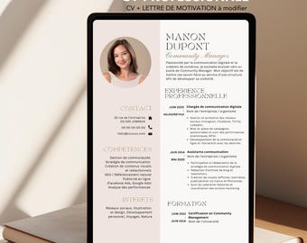 CV français + guide de candidature / cv template canva / cv canva / Modèle de CV et lettre de motivation