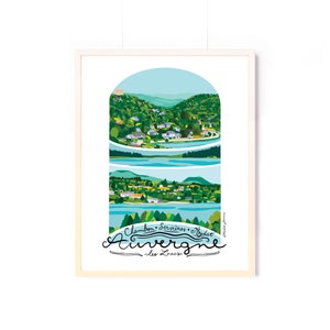 Poster lakes of Auvergne 30X40 cm / lake Chambon, lake Servières, lake Aydat / Puy-de-Dôme