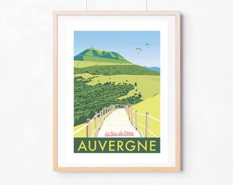 Affiche Auvergne 30X40 cm / le Puy de Dôme / style rétro