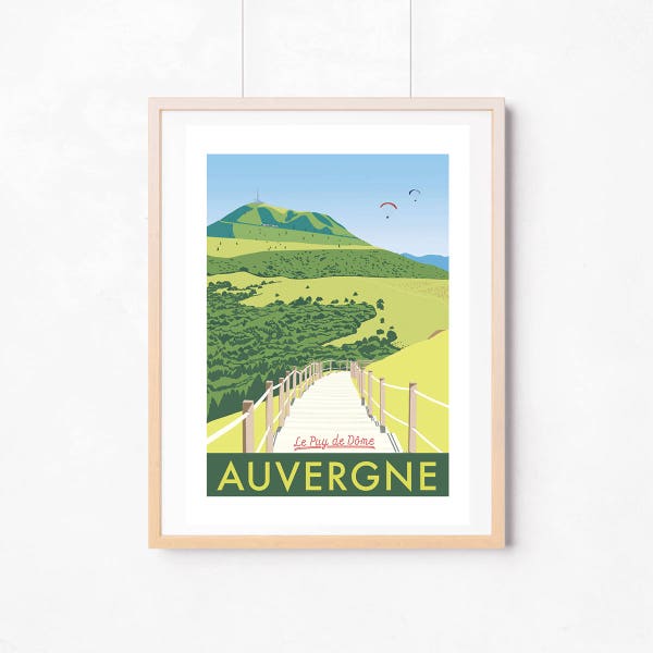 Affiche Auvergne 30X40 cm / le Puy de Dôme / style rétro