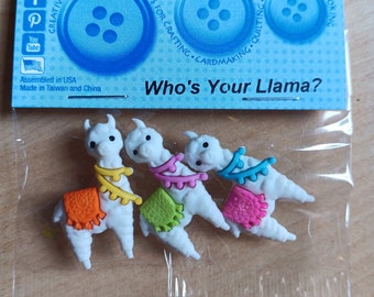 dress it up-knopen en versieringen, wie is die lama, een muti-pakket met nieuwe knopen en versieringen. Lama knoppen.