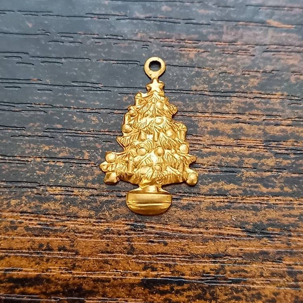 Gold coloured Christmas tree charm. Small charm Christmas crafts and jewellery making.