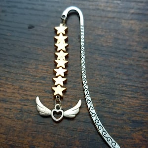 Angel Wing heart bookmark. With gold coloured star beading. Christmas gift. Gift for her. Stocking filler