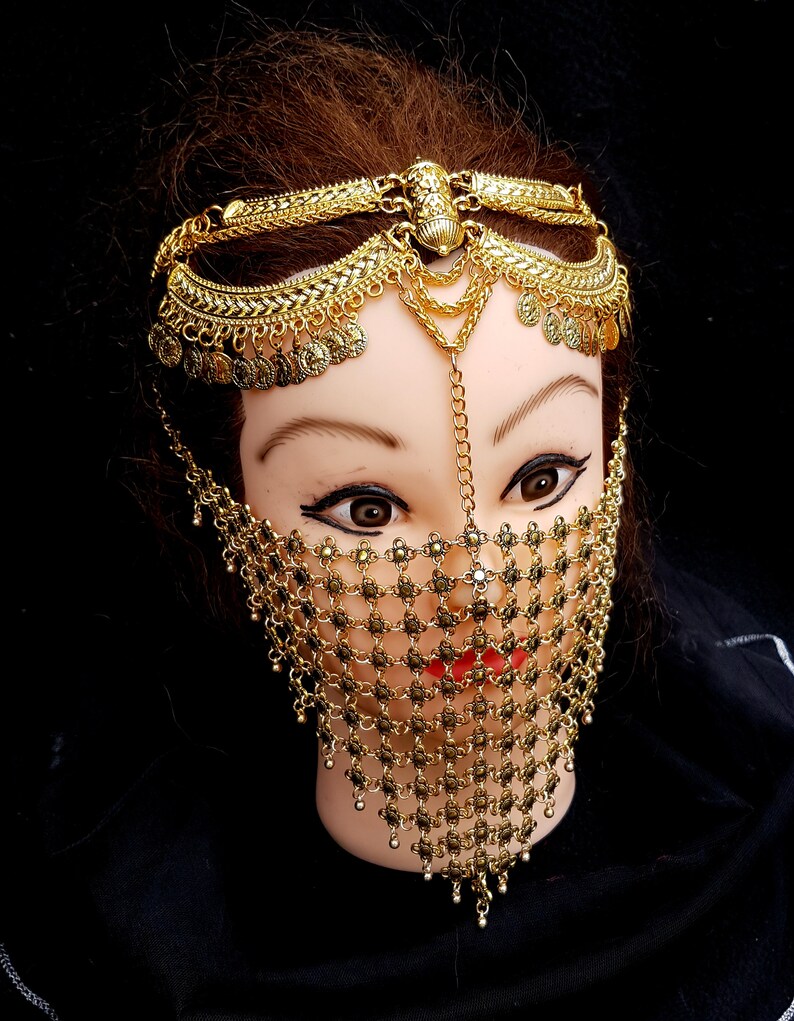 Gold chain mask Face chain Handmade mask Festival accessories Etsy
