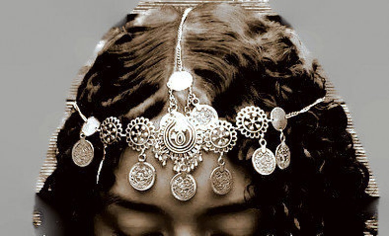 Bridal headband Silver Head Piece Bellydance Hair Clip Tribal Fusion Headdress Dance headdressBelly dance Hair Accessories Festival