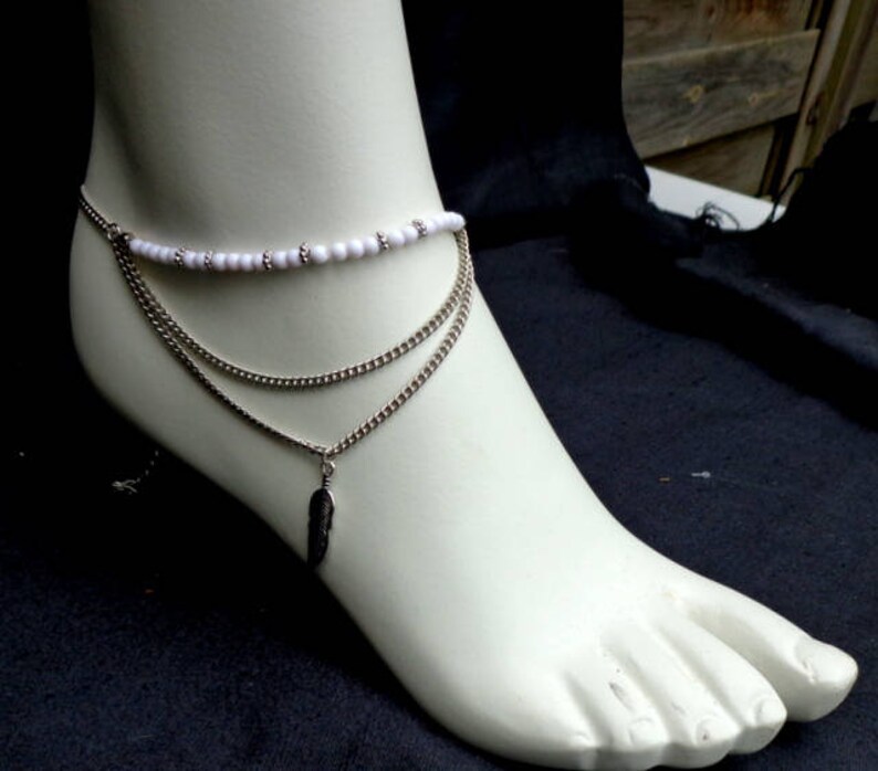 Tribal anklet White anklet Boho anklet Tribal bead anklet Boho jewelry Bohemian anklet Charm anklet Handmade anklet Summer anklet